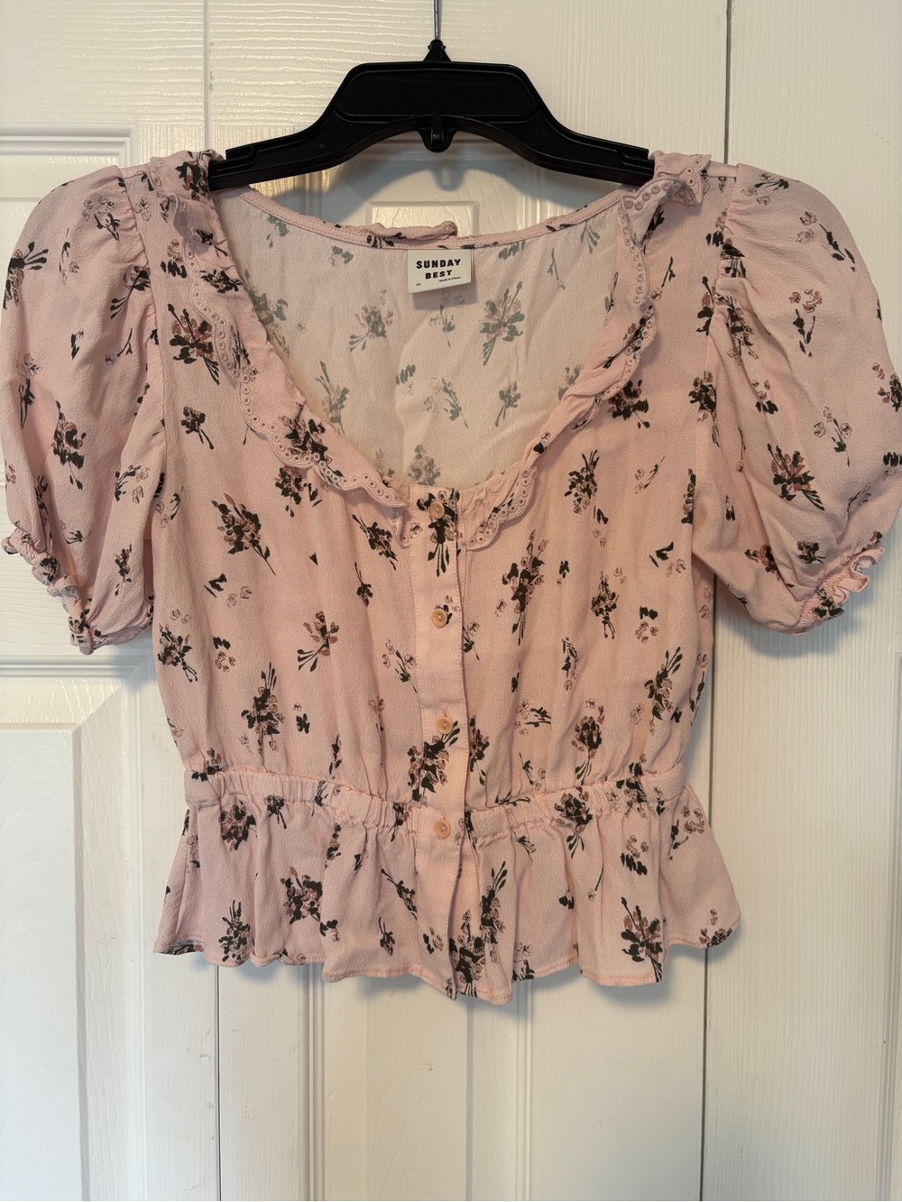 Sunday Best Aritzia Floral Peplum Soft Pink Blouse